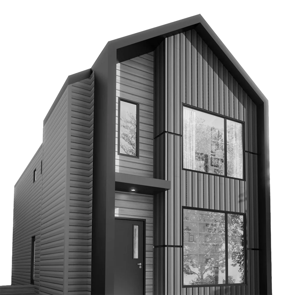 3 D rendering of a modern 2 story infill home in Edmonton